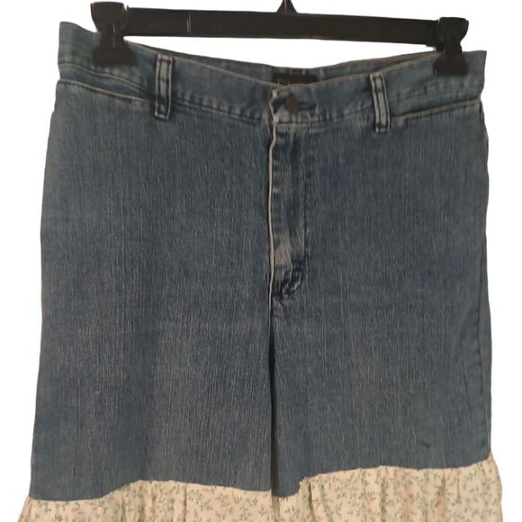 Upcycled recycled customized vintage hippie gypsy  bell bottom denim jean 12 - Picture 2 of 12